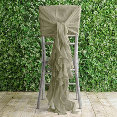 1 Set Chiffon Hoods Chair Sashes with Willow Ruffles Design Dusty Sage Green - Stylish Chair Bow Decor