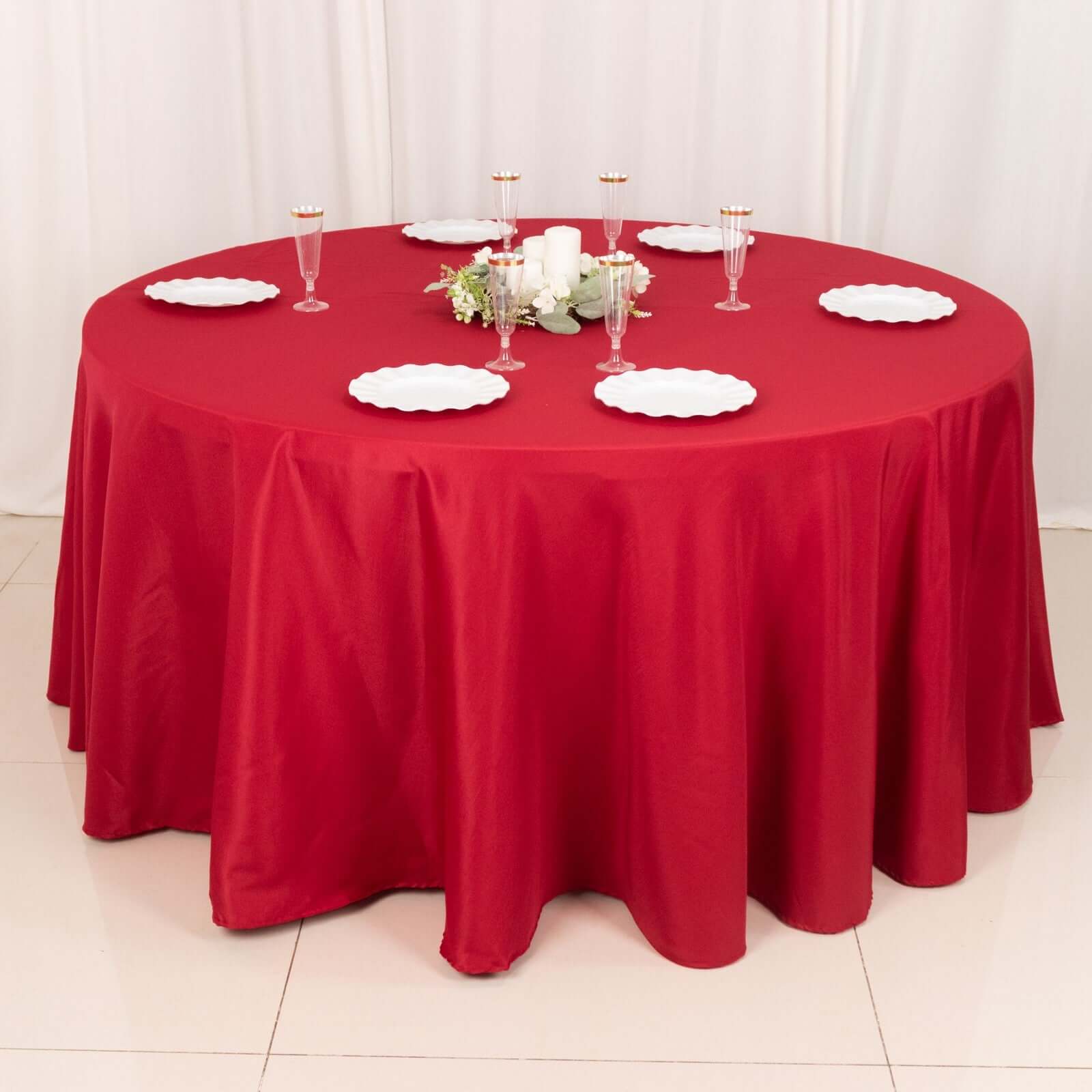 Polyester 120" Round Tablecloth Wine - Seamless Wrinkle-Resistant Table Cover
