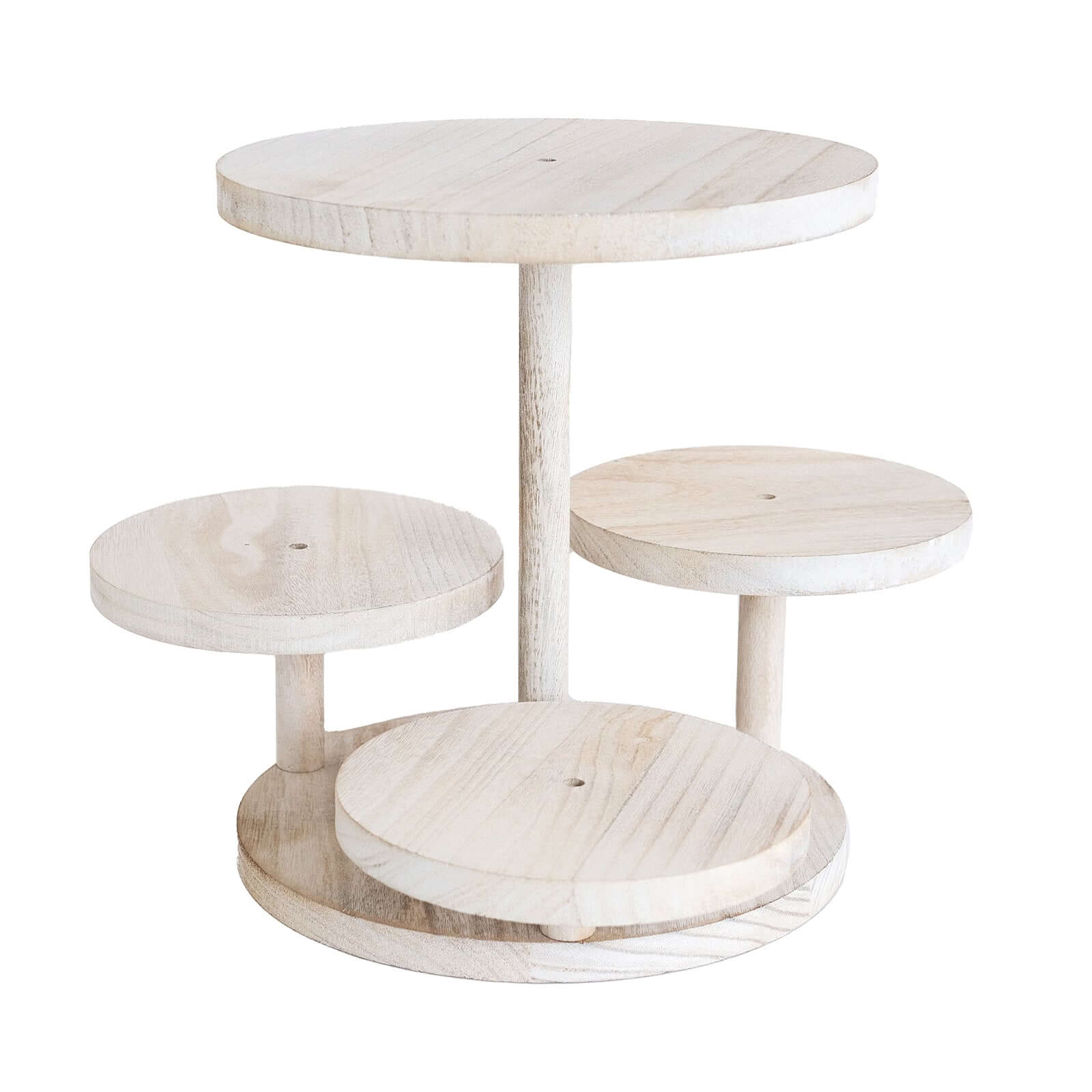 4-Tier Wooden Cake Stand Whitewash with Round Tiered Trays - Rustic Cupcake Tower Dessert Display 14" Tall