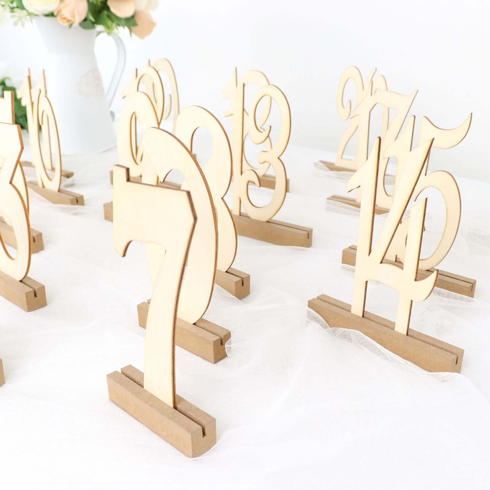 20-Pack Wooden Wedding Table Numbers Natural 1-20 with Holder Base - Perfect Rustic Signs for Receptions 6"