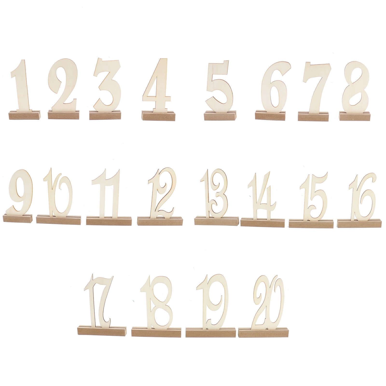 20-Pack Wooden Wedding Table Numbers Natural 1-20 with Holder Base - Perfect Rustic Signs for Receptions 6"