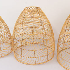 Boho Rattan Light Shades Set of 3 – Natural Woven Pendant Lamp Covers in Cone Shape – 16" 18" 20" – Ceiling Shades Only