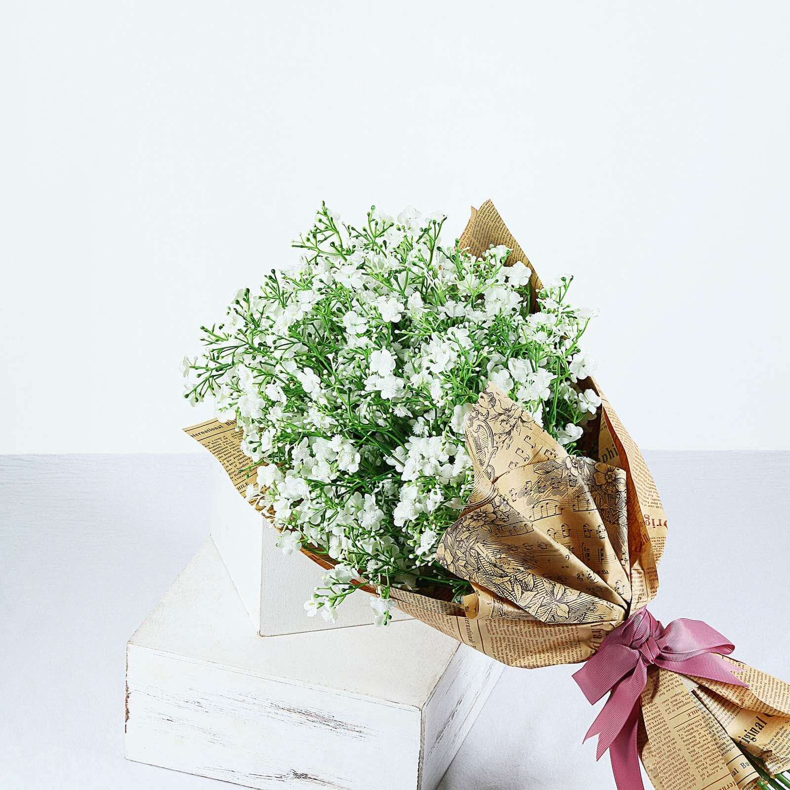 4 Stems 27" White Artificial Silk Babys Breath Gypsophila Flowers