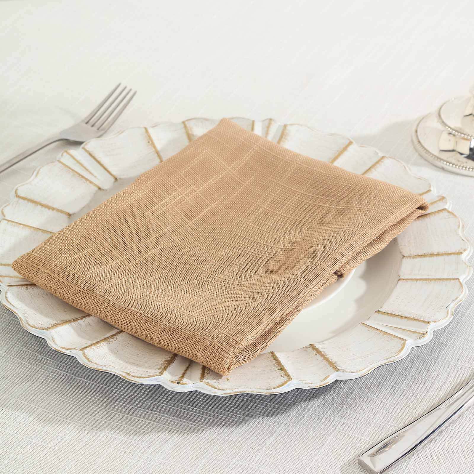 5 Pack Faux Linen 20"x20" Napkins Natural - Slubby Textured & Wrinkle Resistant Cloth Napkins