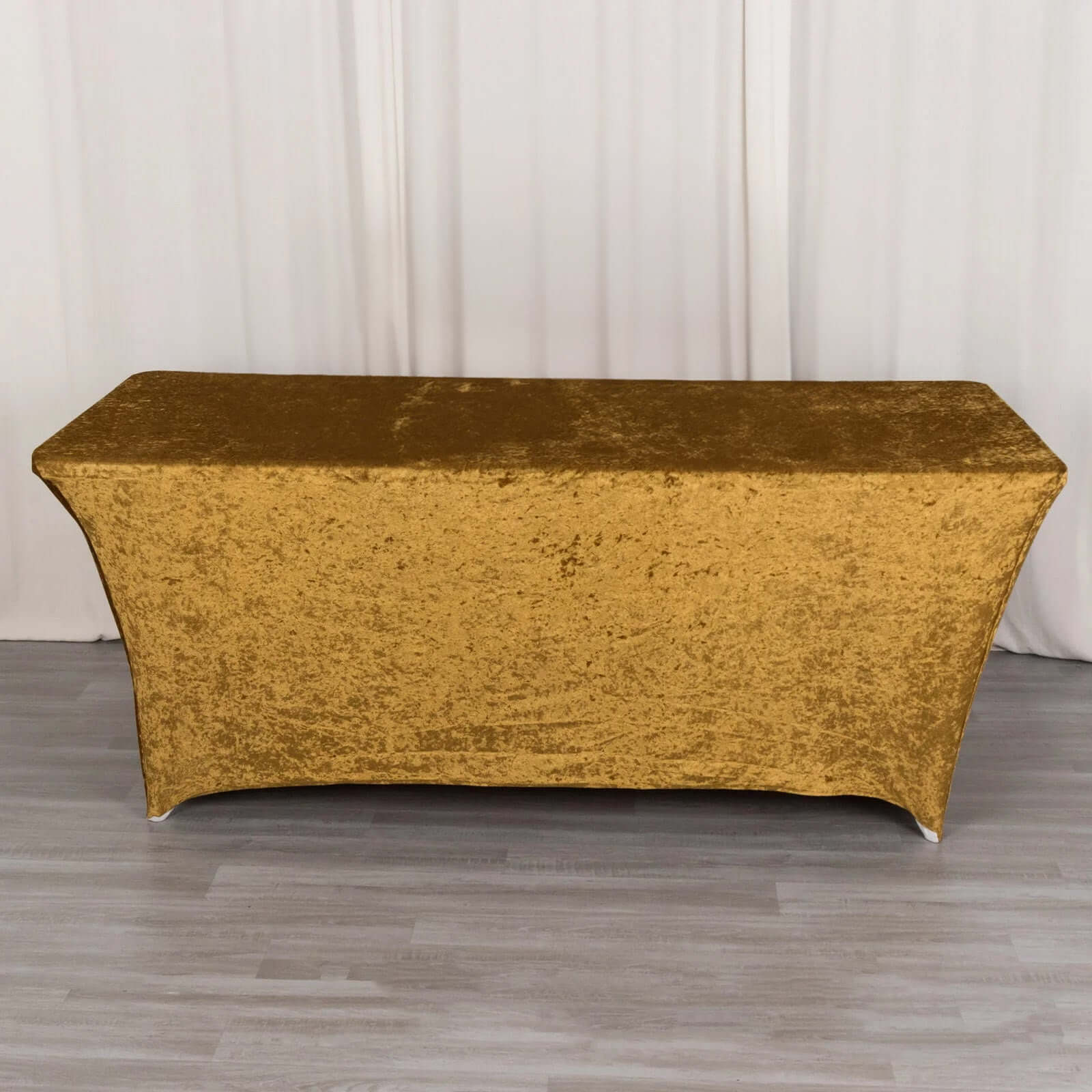Crushed Velvet Fitted Rectangular 6ft Table Cover Gold - Wrinkle-Free Stretchy Tablecloth