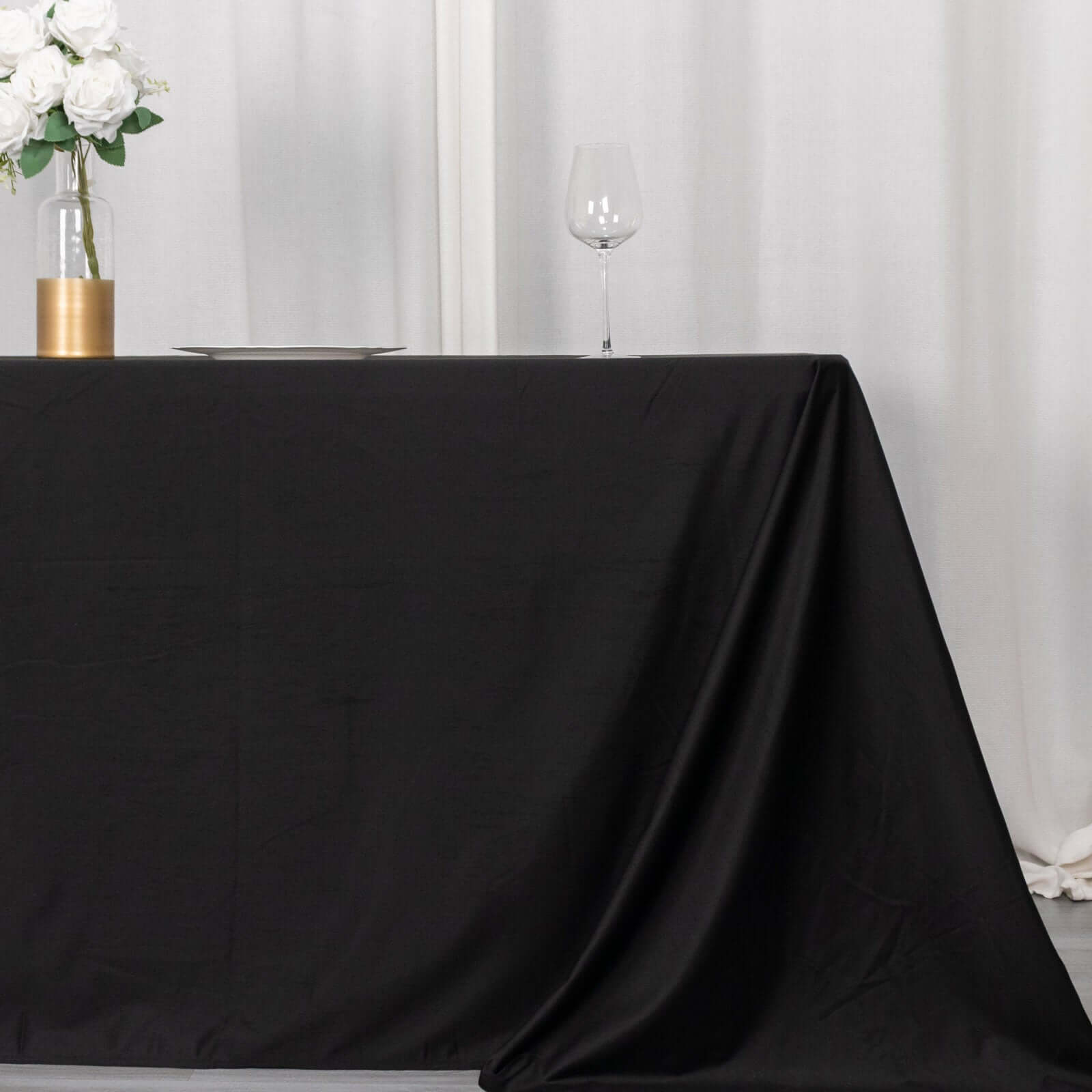 Scuba Rectangular 90"x156" Tablecloth Black - Wrinkle Free, Stain Resistant & Seamless Table Cover for Weddings and Parties