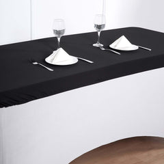 Spandex Rectangle 96"x30" Tablecloth Top Cover Black - Stretchy, Wrinkle Free & Fitted Table Topper