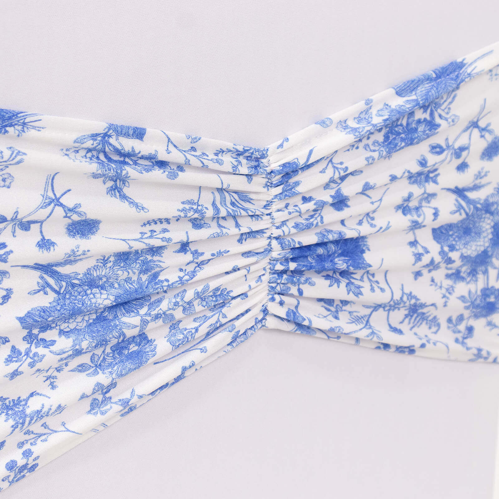 5 Pack Spandex Chair Sashes White/Blue French Toile Floral Pattern - Vintage-Inspired Wide Wrinkle-Free Stretchable Chair Bands 8"x13"