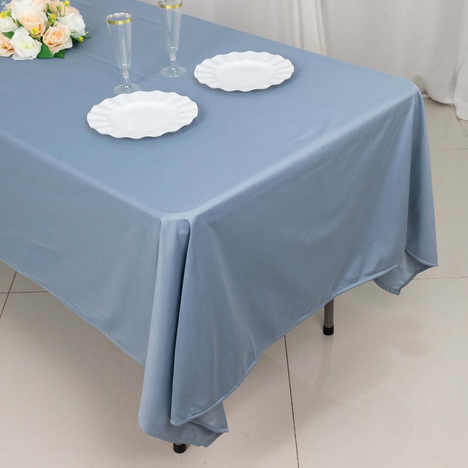 Scuba Rectangular 60"x102" Tablecloth Dusty Blue - Wrinkle Free & Stain Resistant Table Cover