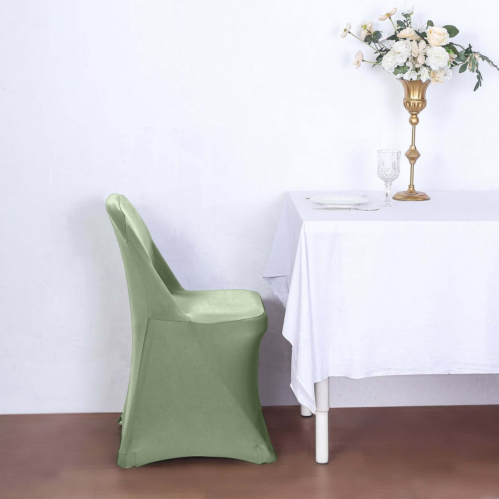 Stretch Spandex Chair Cover Dusty Sage Green for Folding Chairs - Reusable & Wrinkle-Resistant 160GSM Fitted Slipcover