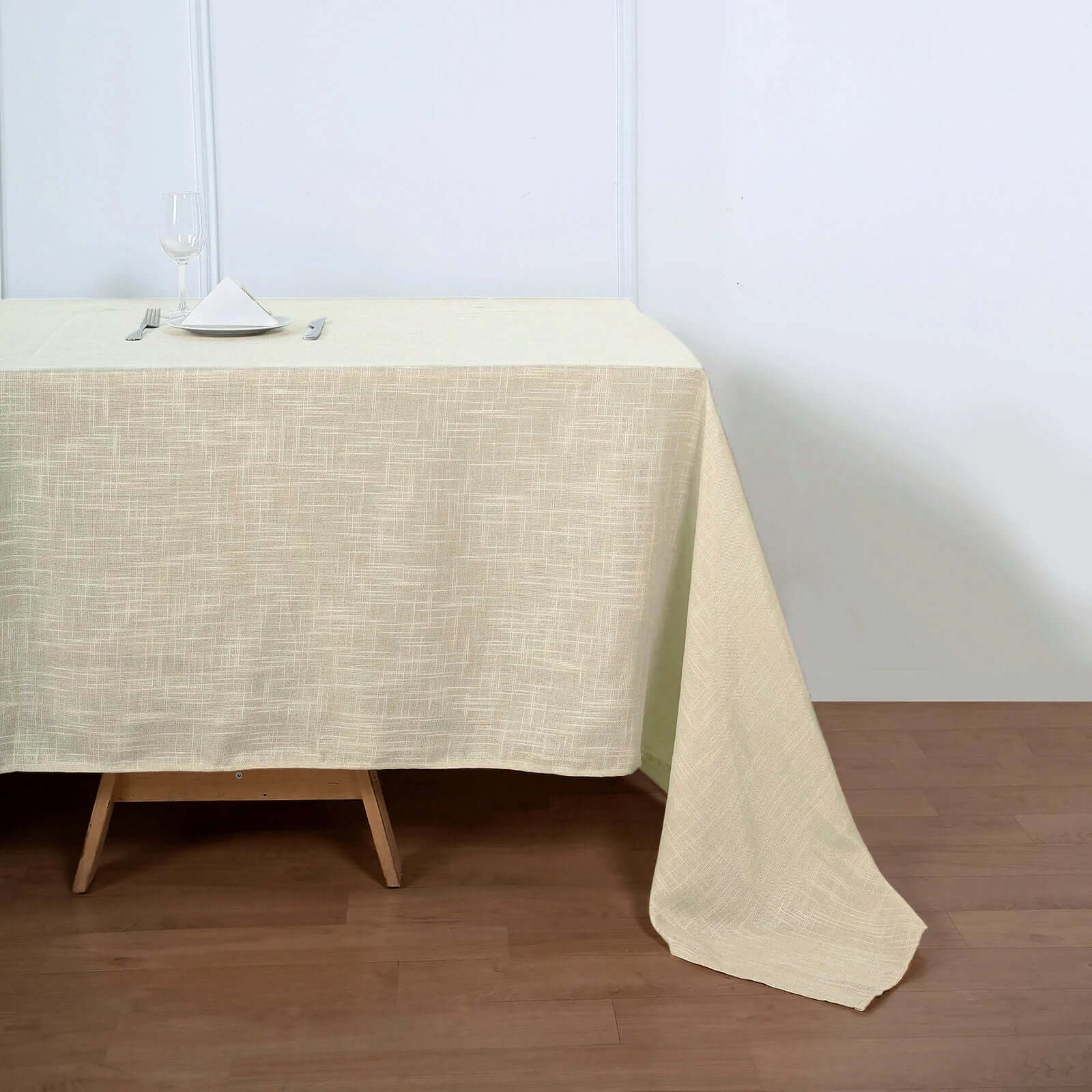 Faux Linen 90"x132" Rectangular Tablecloth Beige - Slubby Texture Wrinkle-Resistant Seamless Table Cover