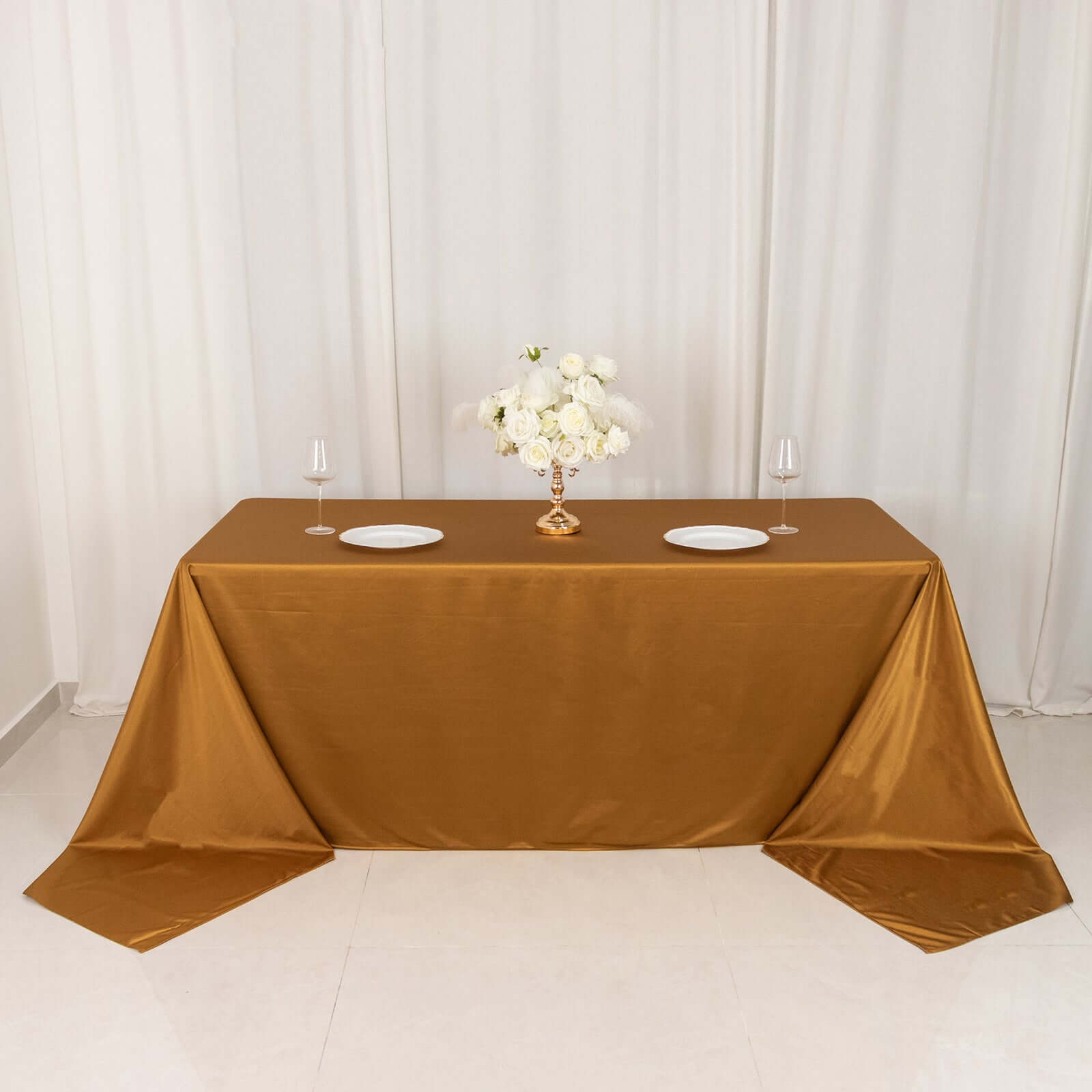 Scuba Rectangular 90"x156" Tablecloth Shimmering Gold - Wrinkle Free & Stain Resistant Seamless Table Cover for Weddings and Parties