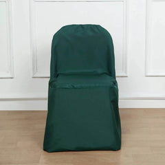 10 Pack Polyester Chair Covers for Folding Chairs Hunter Emerald Green - Wrinkle-Free Stain-Resistant Slip-On Slipcovers