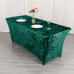 Crushed Velvet Fitted Rectangular 6ft Table Cover Hunter Emerald Green - Wrinkle-Free Stretchy Tablecloth