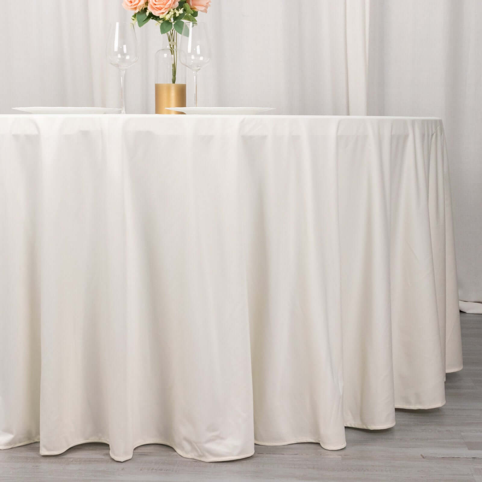 Scuba Round 120" Tablecloth Ivory - Wrinkle Free & Stain Resistant Seamless Table Cover