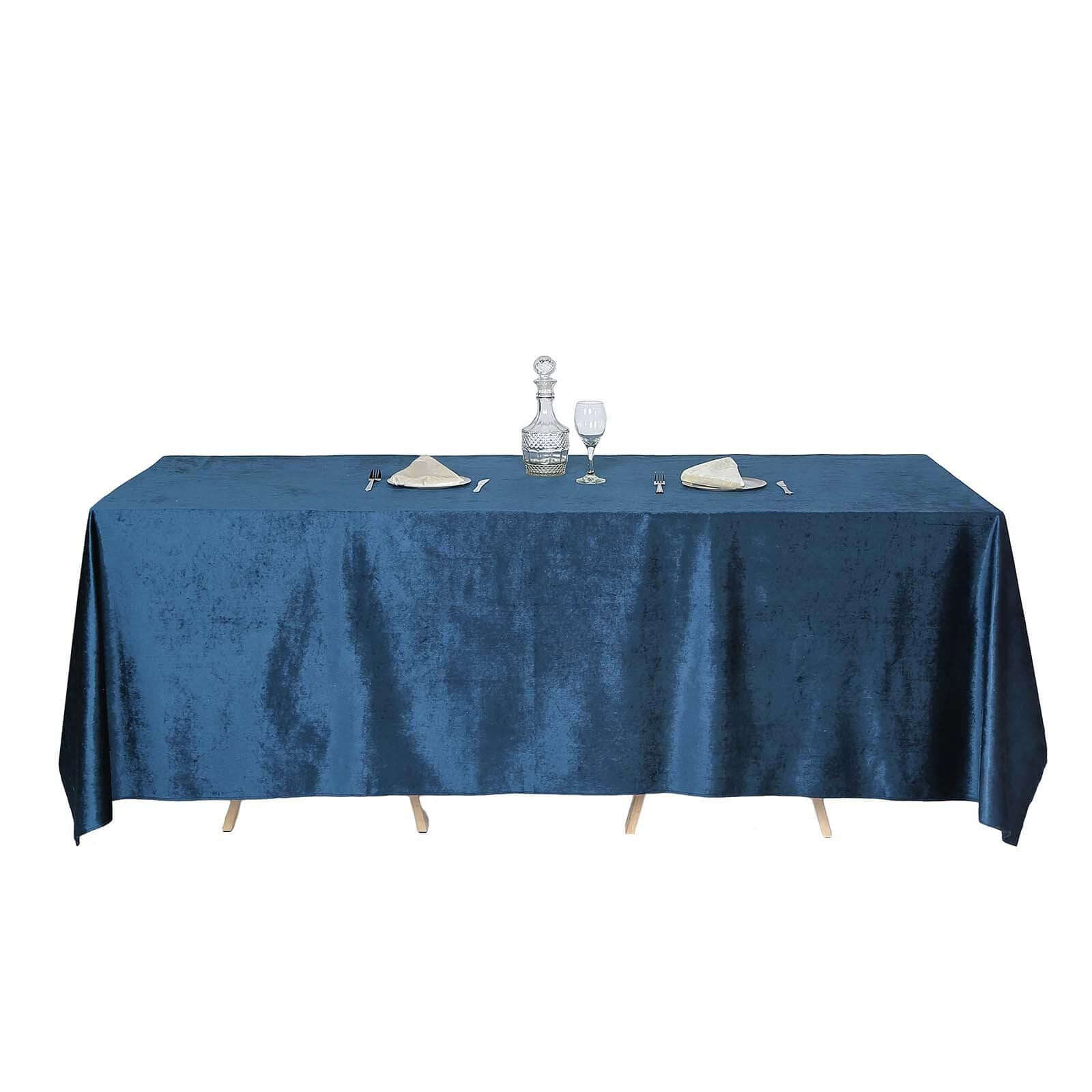 Premium Velvet 90"x132" Rectangle Tablecloth Navy Blue - Reusable Soft & Seamless Table Cover