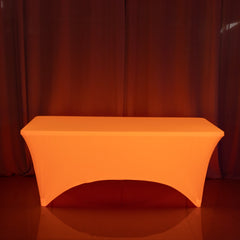 Glow Neon Orange Fitted Spandex Tablecloth – 6ft Rectangle, Wrinkle-Free Cover