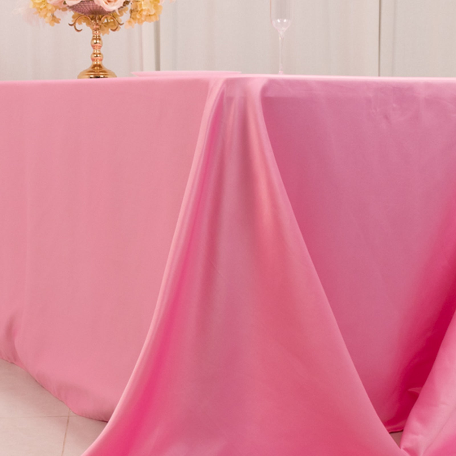 Lamour Satin 90"x156" Rectangle Tablecloth Pink - Luxurious, Soft Seamless Table Cover