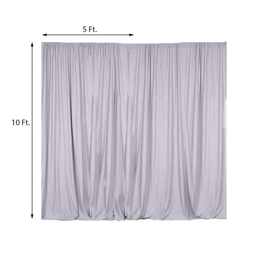 2 Pack Silver Scuba Polyester Event Curtain Drapes, Durable Flame Resistant Backdrop Event Panels Wrinkle Free with Rod Pockets - 10ftx10ft