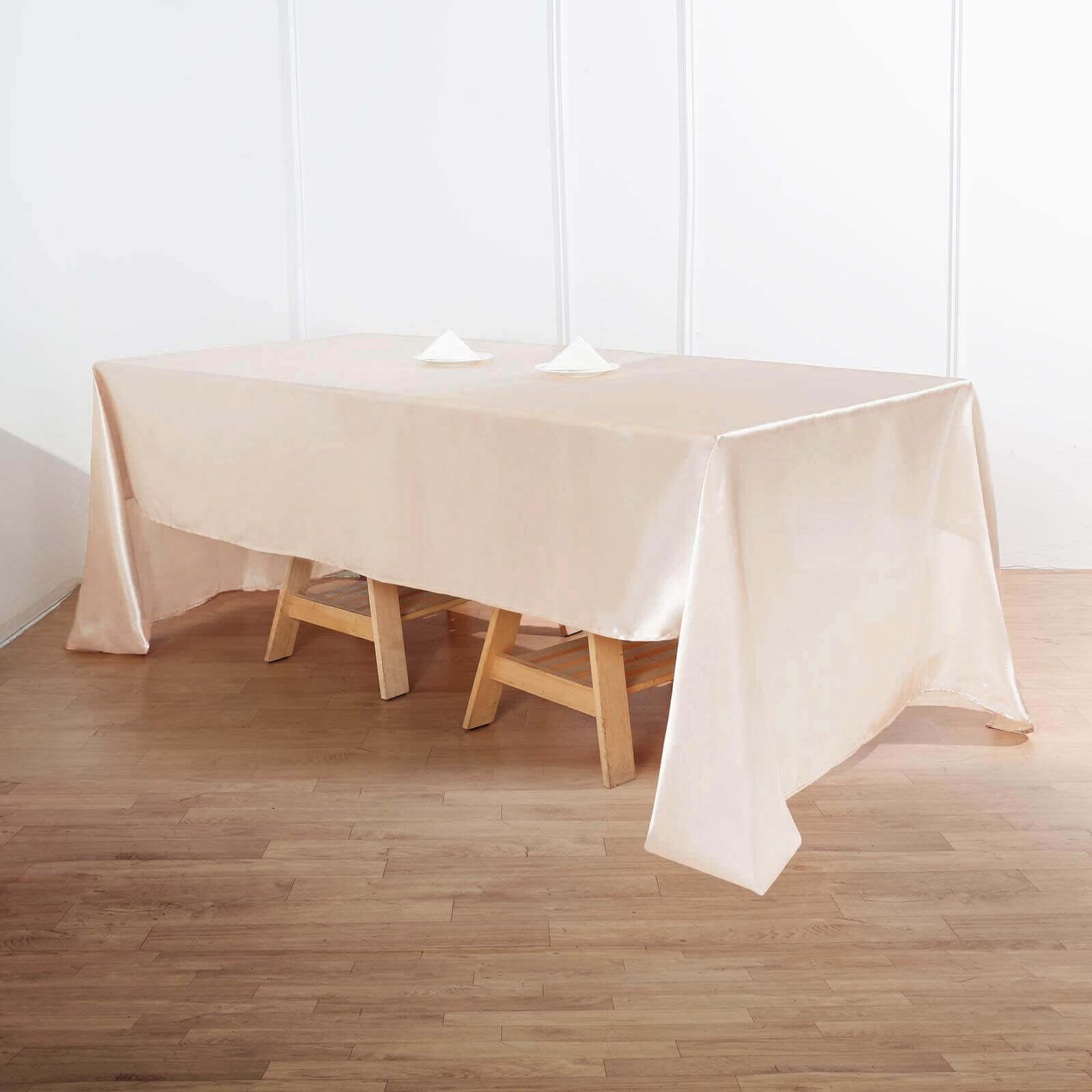 Satin Rectangular 60"x126" Tablecloth Beige - Smooth and Lustrous Table Cover