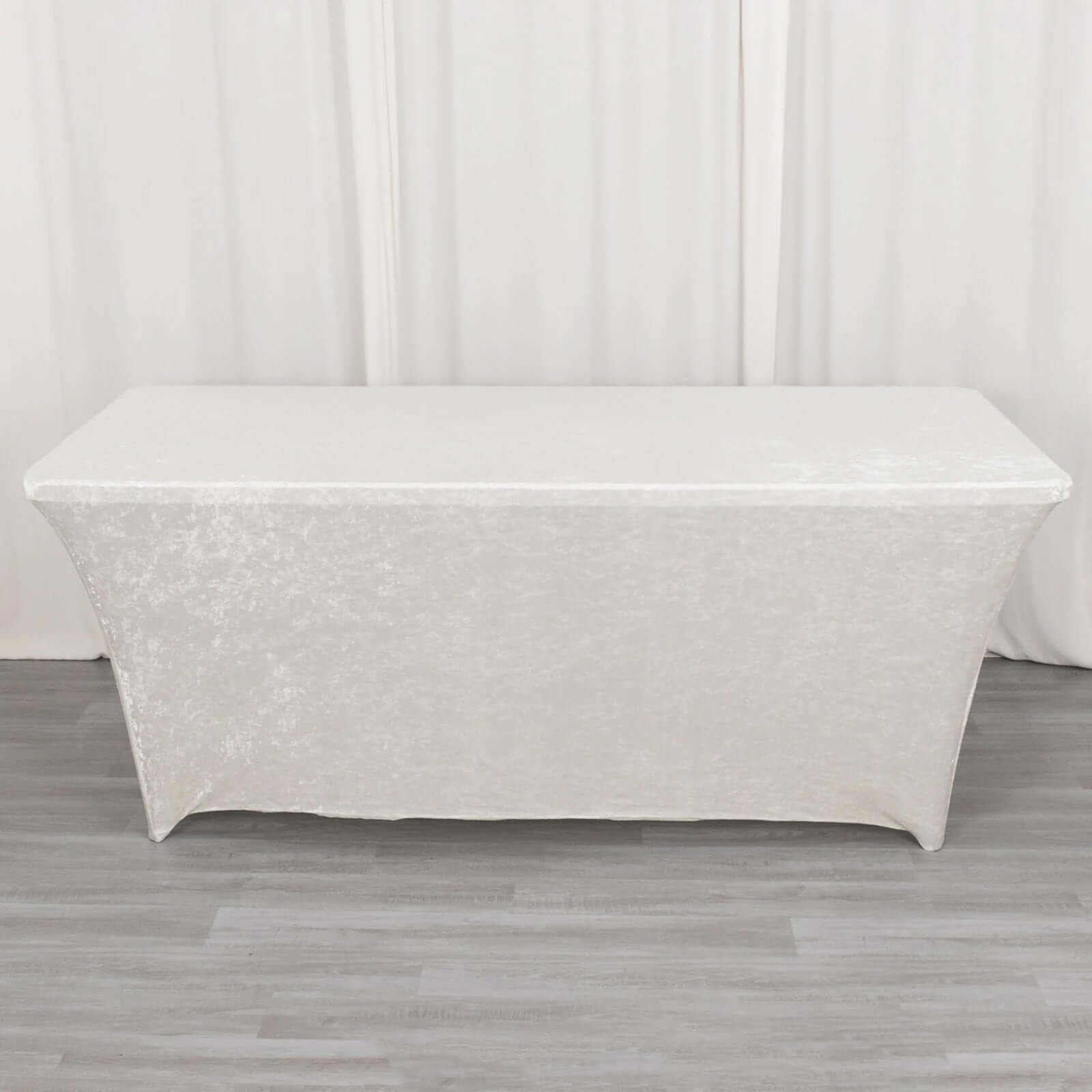 Crushed Velvet Fitted Rectangular 6ft Table Cover White - Wrinkle-Free Stretchy Tablecloth for Weddings and Banquets
