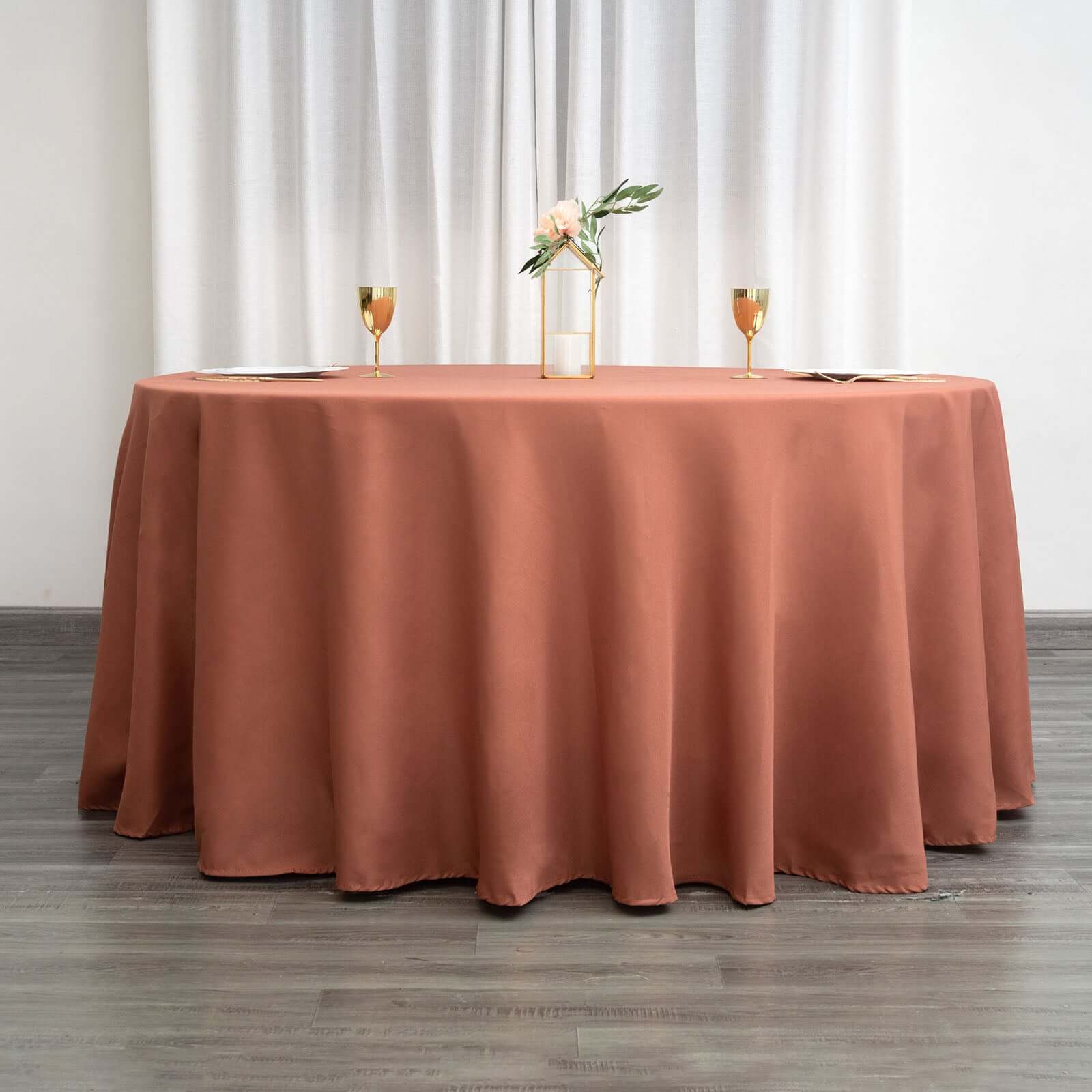 Polyester 120" Round Tablecloth Terracotta (Rust) - Seamless Wrinkle-Resistant Table Cover