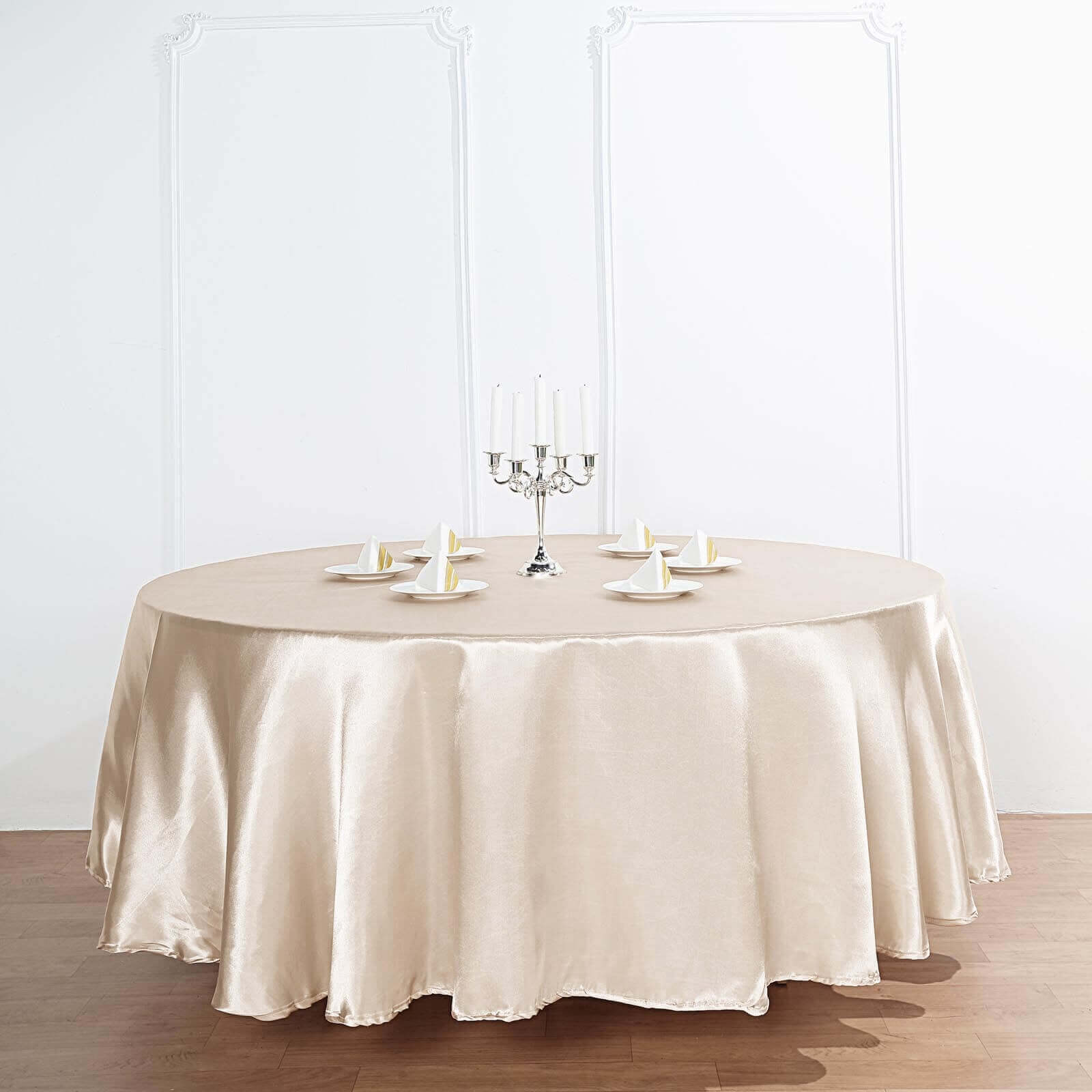 Satin 90" Round Tablecloth Beige - Smooth and Lustrous Table Cover