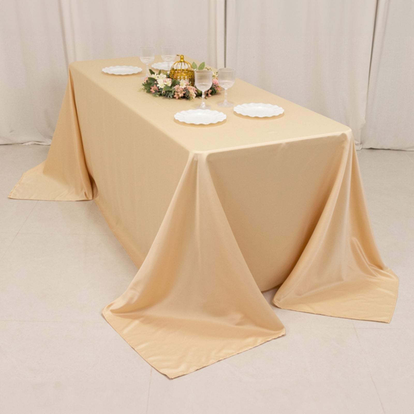 Lamour Satin 90"x132" Rectangle Tablecloth Beige - Soft & Silk-Like Seamless Table Cover