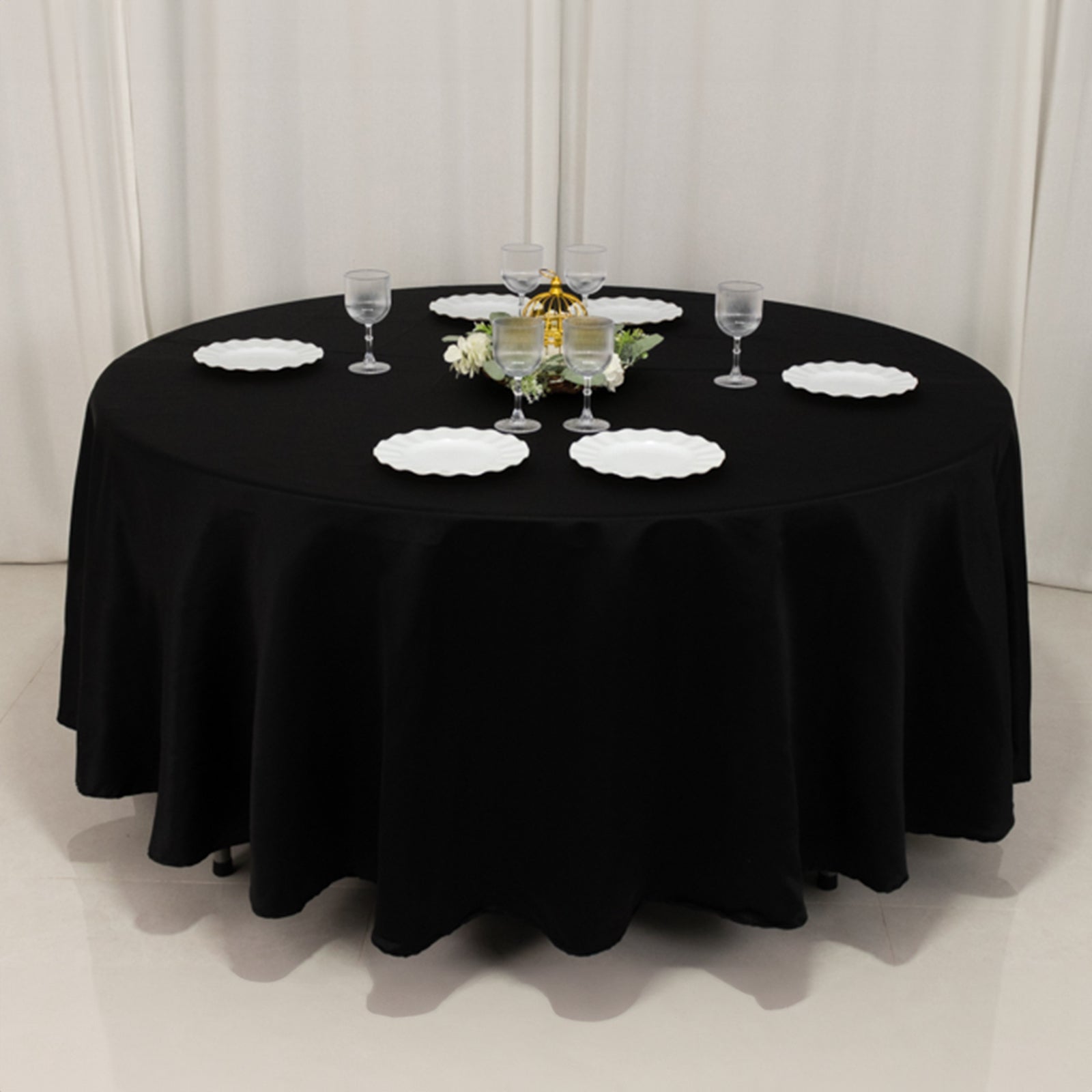 Lamour Satin 108" Round Tablecloth Black - Durable & Silk-Like Table Cover for Classy Weddings & Events