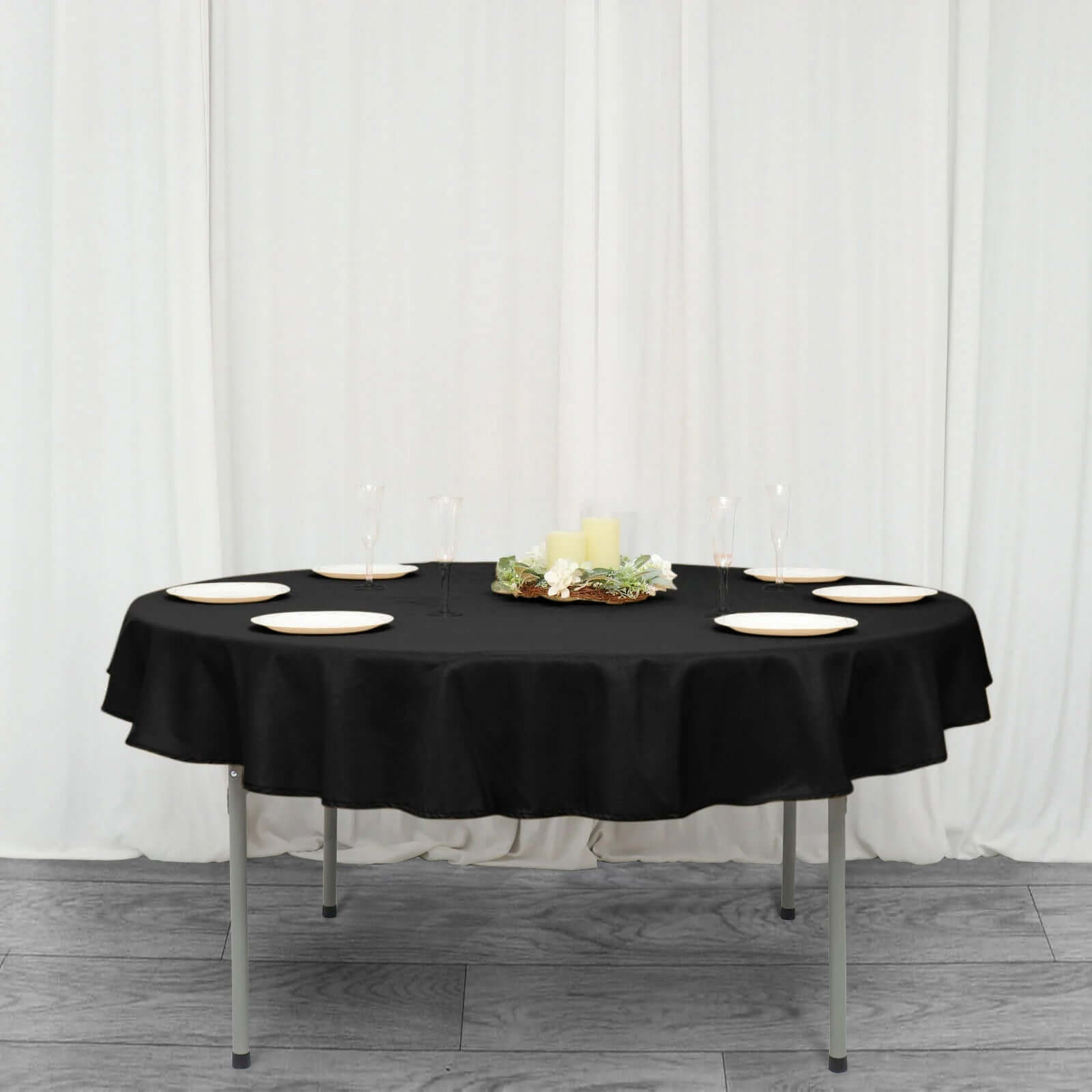 Premium Polyester 70" Round Tablecloth Black - Stain and Wrinkle-Resistant 220GSM Table Cover