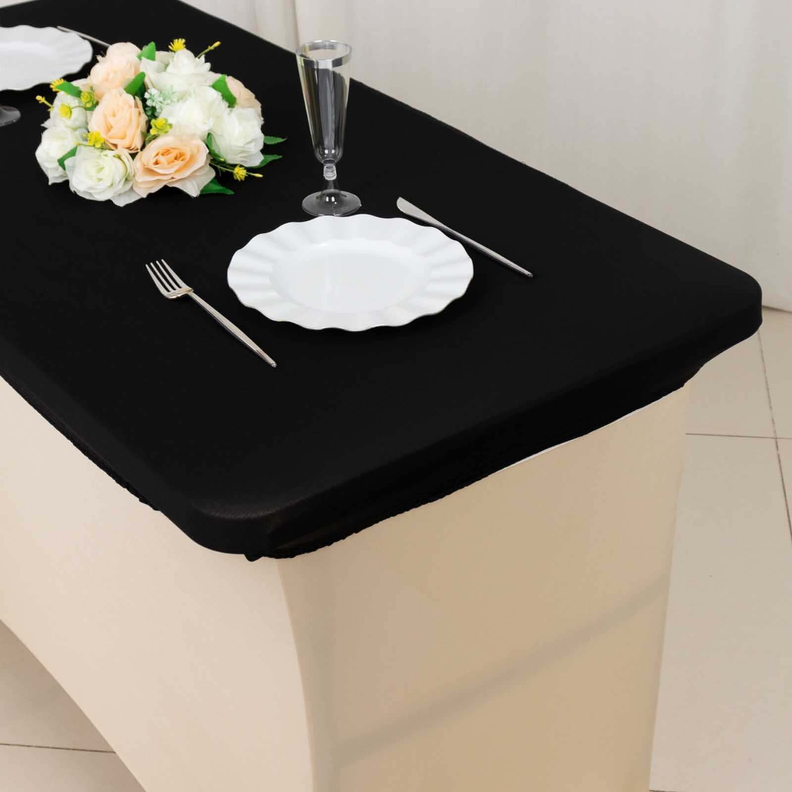 Stretch Spandex 48"x30" Rectangle Tablecloth Top Cover Black - Durable Form-Fitting Table Cover