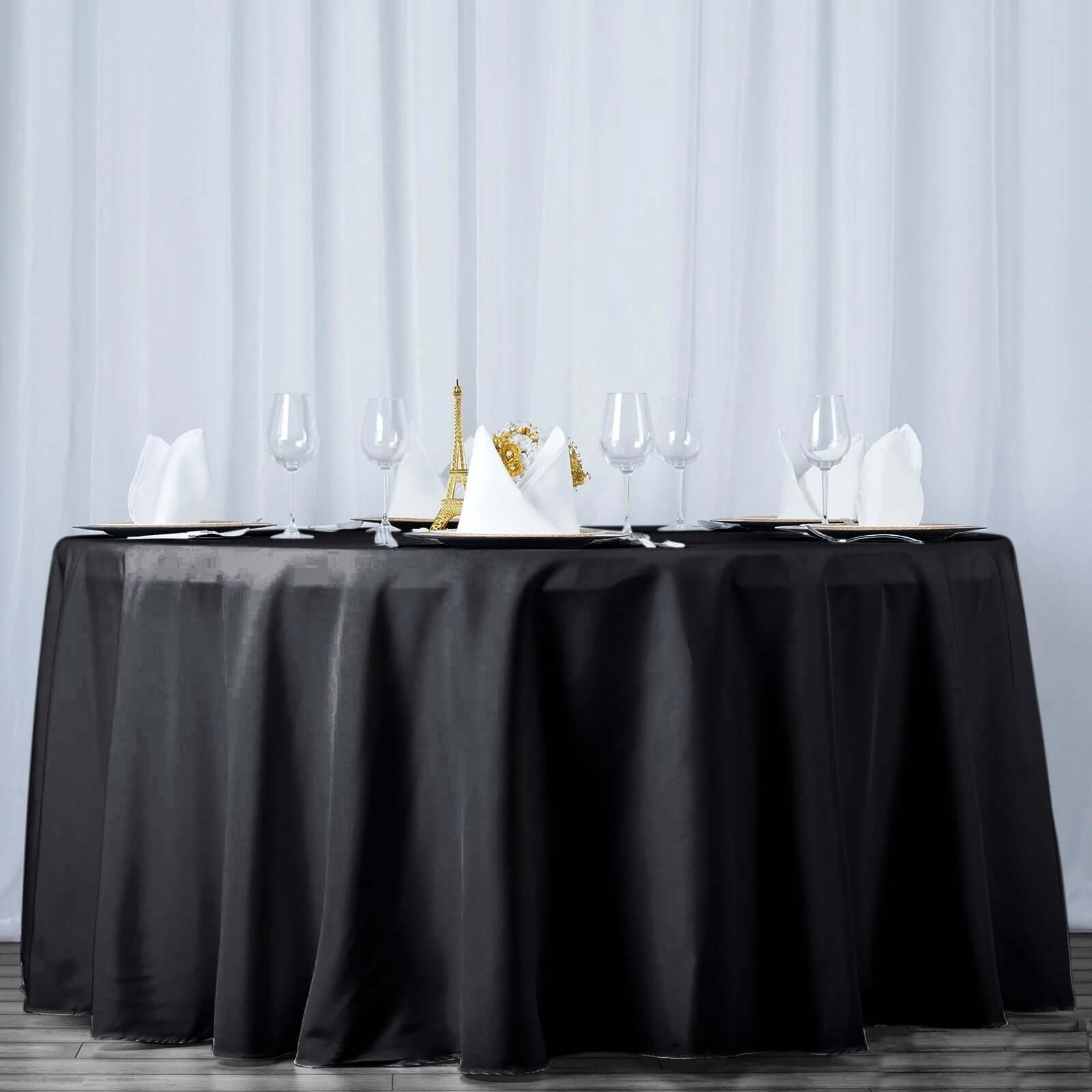 Premium Polyester 120" Round Tablecloth Black - Seamless 220GSM Wrinkle-Resistant Design for Classy Events