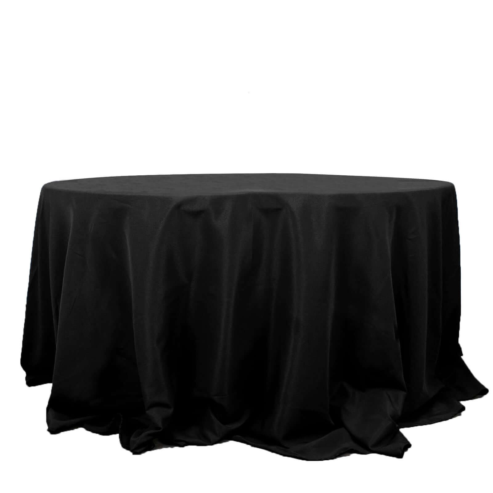 Premium Polyester 132" Round Tablecloth Black - Seamless 220GSM Wrinkle-Resistant Design for Upscale Occasions