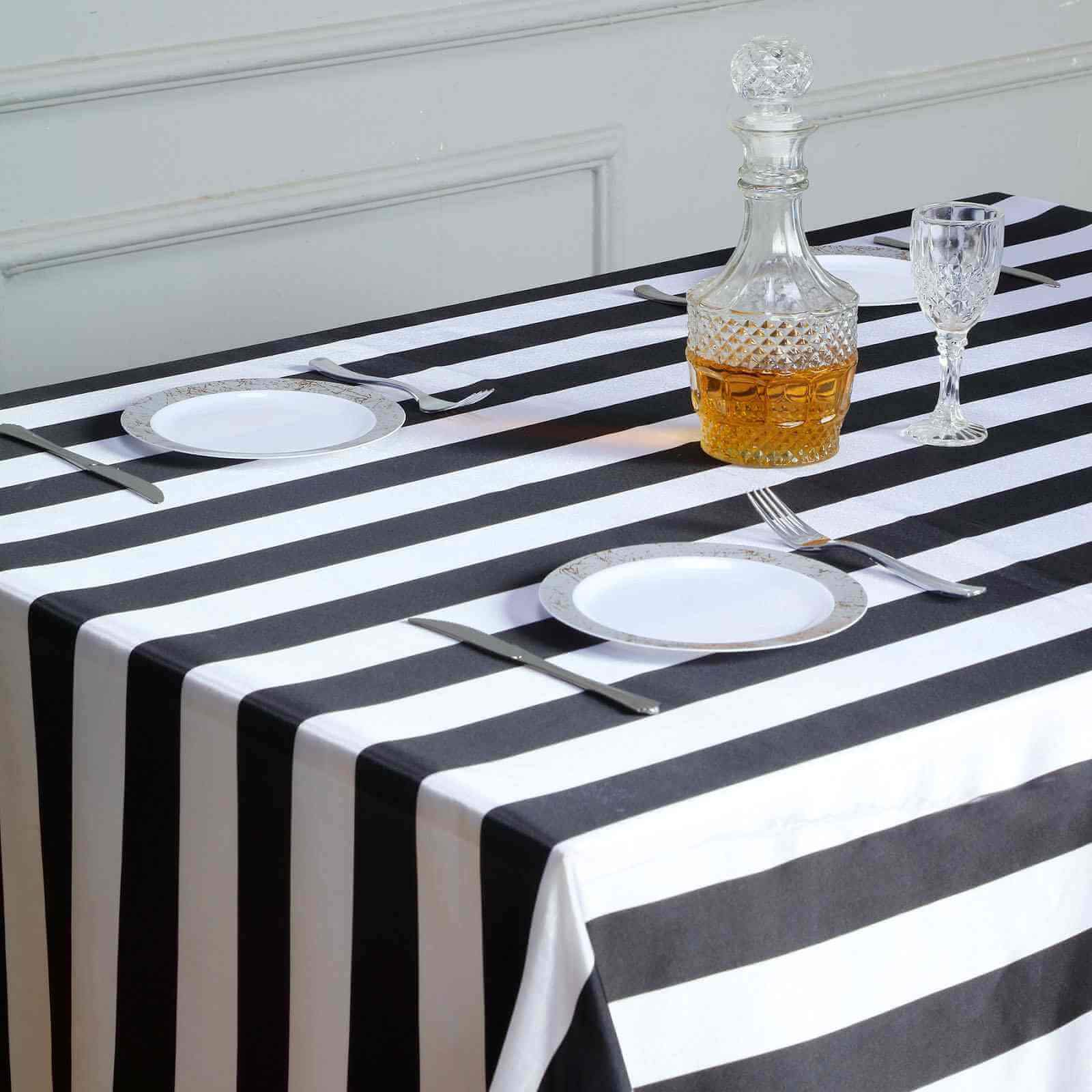 Satin 60"x102" Rectangle Tablecloth Black/White - Stripe Design with Stylish Smooth Finish Table Cover