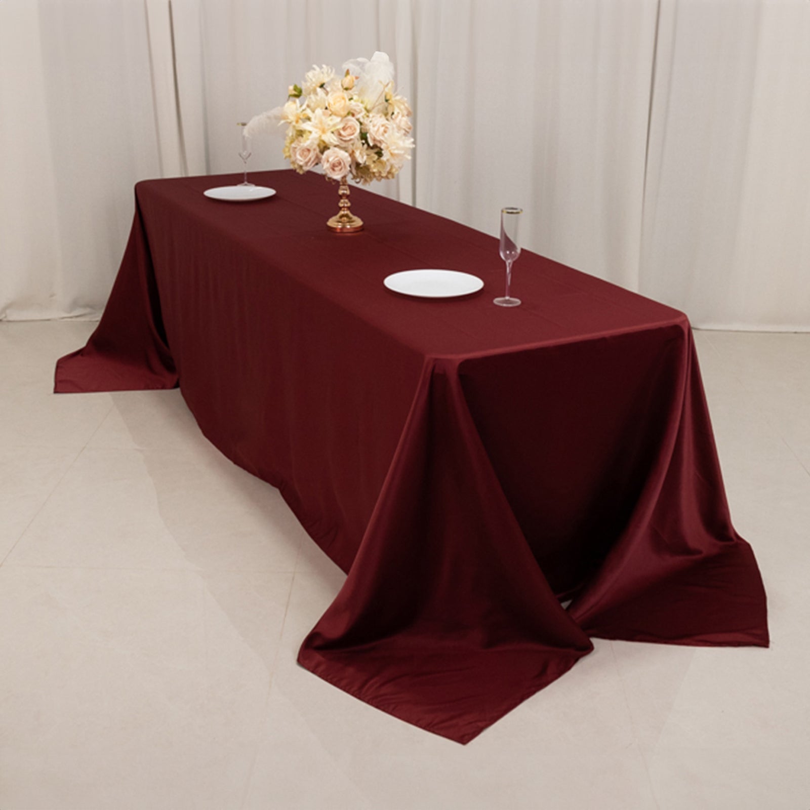 Lamour Satin 90"x156" Rectangle Tablecloth Burgundy - Luxurious, Soft Seamless Table Cover