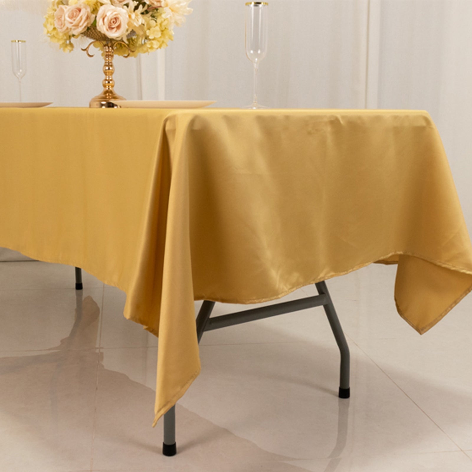Lamour Satin 60"x102" Rectangle Tablecloth Champagne - Durable & Silky Soft Feel Table Cover
