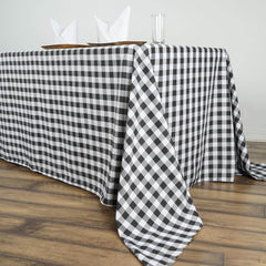 Polyester 90"x156" Rectangle Tablecloth White/Black - Seamless Checkered Buffalo Plaid Design for Rustic Occasions