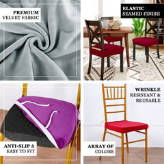 Velvet Chair Cushion Protector Stretch with Tie for Dining Chairs Dusty Blue - Durable Cover for Formal Gatherings