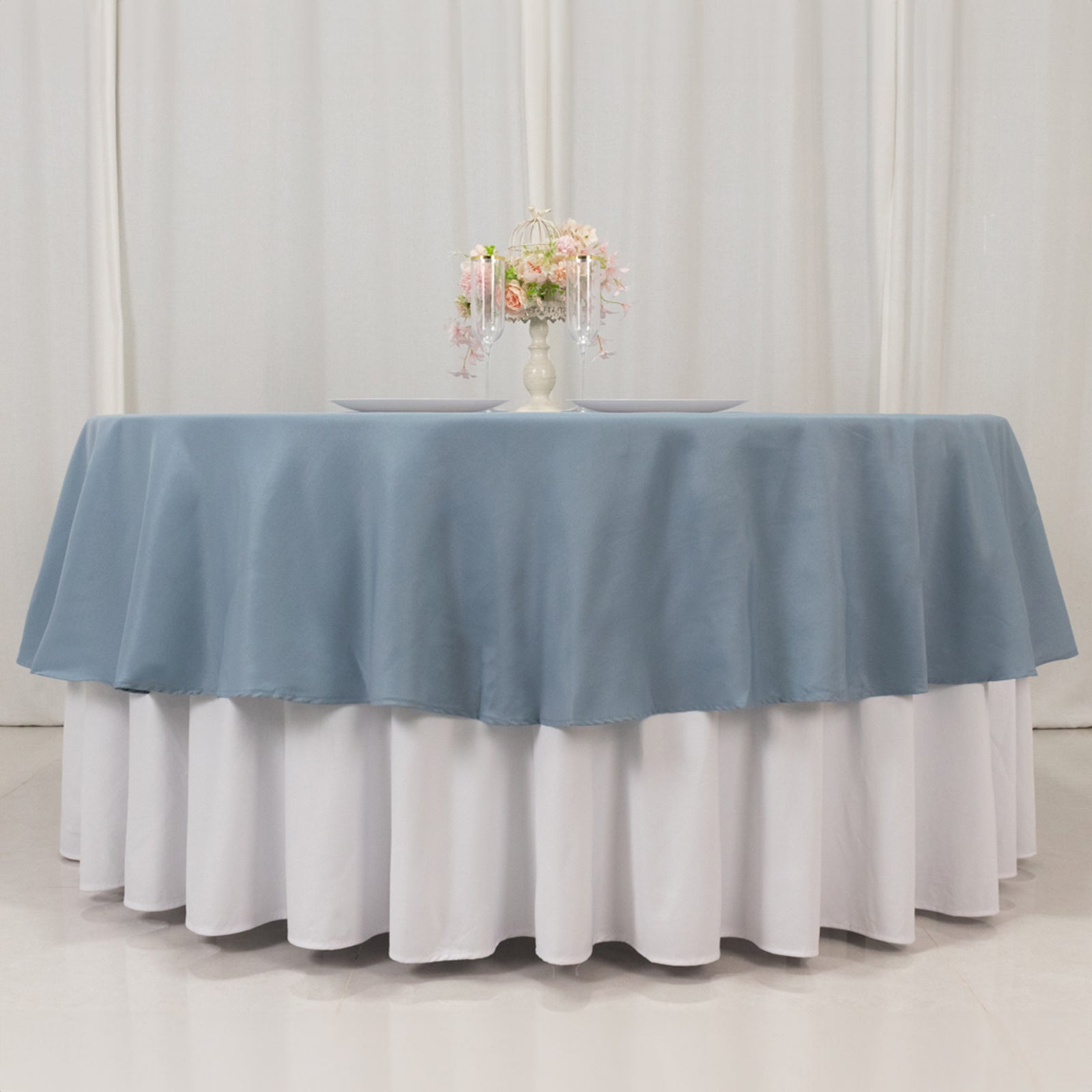 Premium Polyester 90" Round Tablecloth Dusty Blue - Stain and Wrinkle-Resistant Design with 220GSM Thickness Table Cover