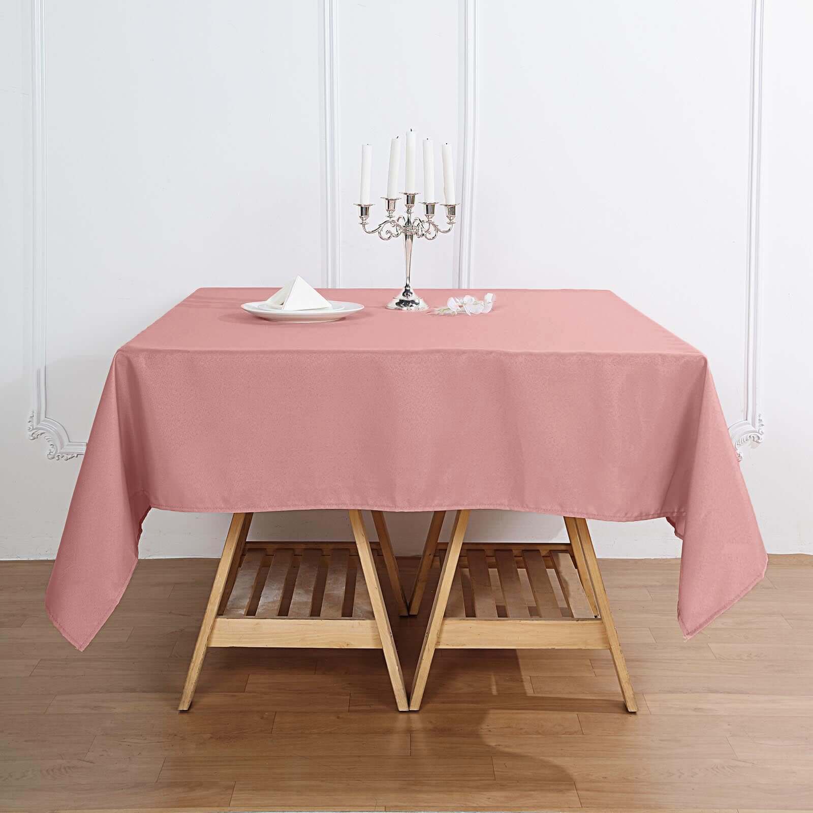 Polyester Square 70"x70" Tablecloth Dusty Rose - Wrinkle-Resistant & Durable Table Cover