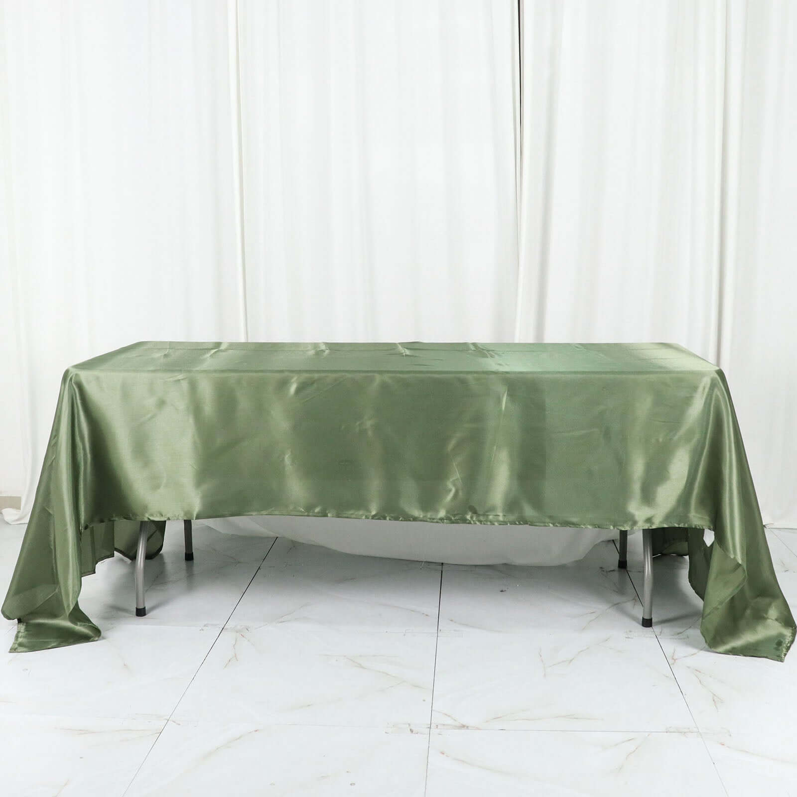 Satin Rectangular 60"x126" Tablecloth Dusty Sage Green - Smooth and Lustrous Table Cover
