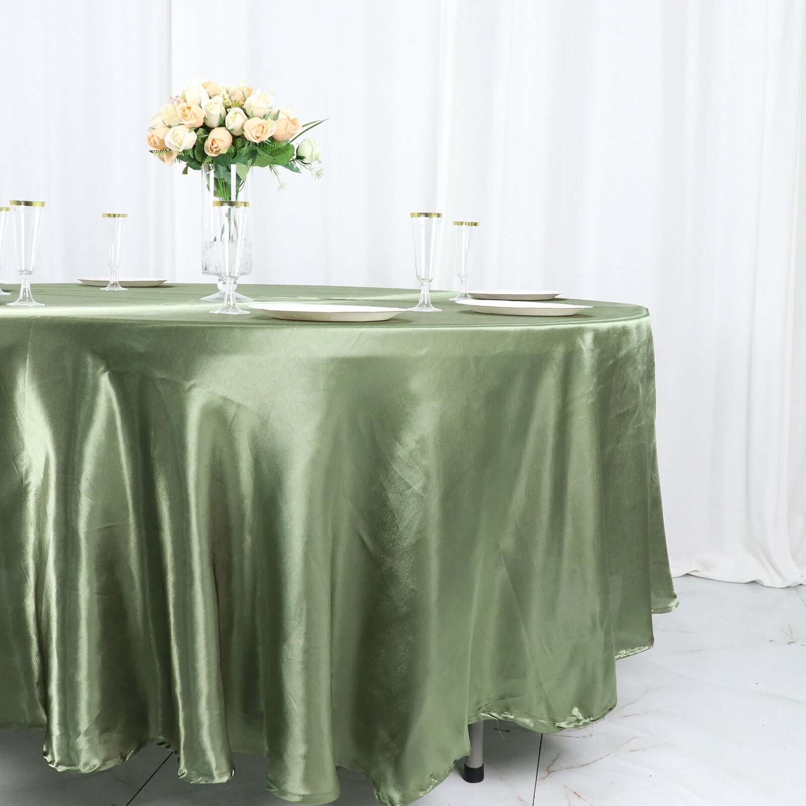 Satin 108" Round Tablecloth Dusty Sage Green - Smooth and Lustrous Table Cover