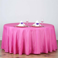 Polyester 120" Round Tablecloth Fuchsia - Seamless Wrinkle-Resistant Table Cover