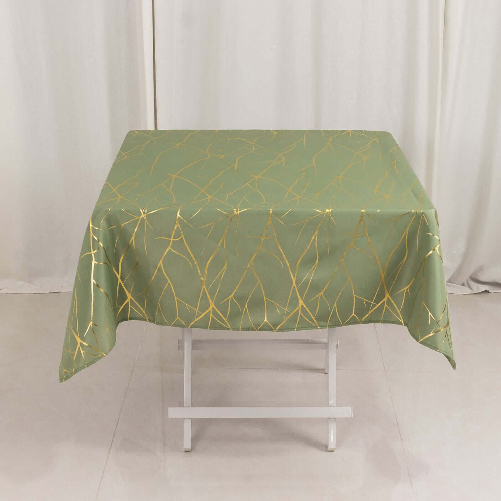 Polyester 54"x54" Square Tablecloth Dusty Sage Green with Gold Foil Tree Branch Pattern - Wrinkle-Resistant & Durable Table Cover