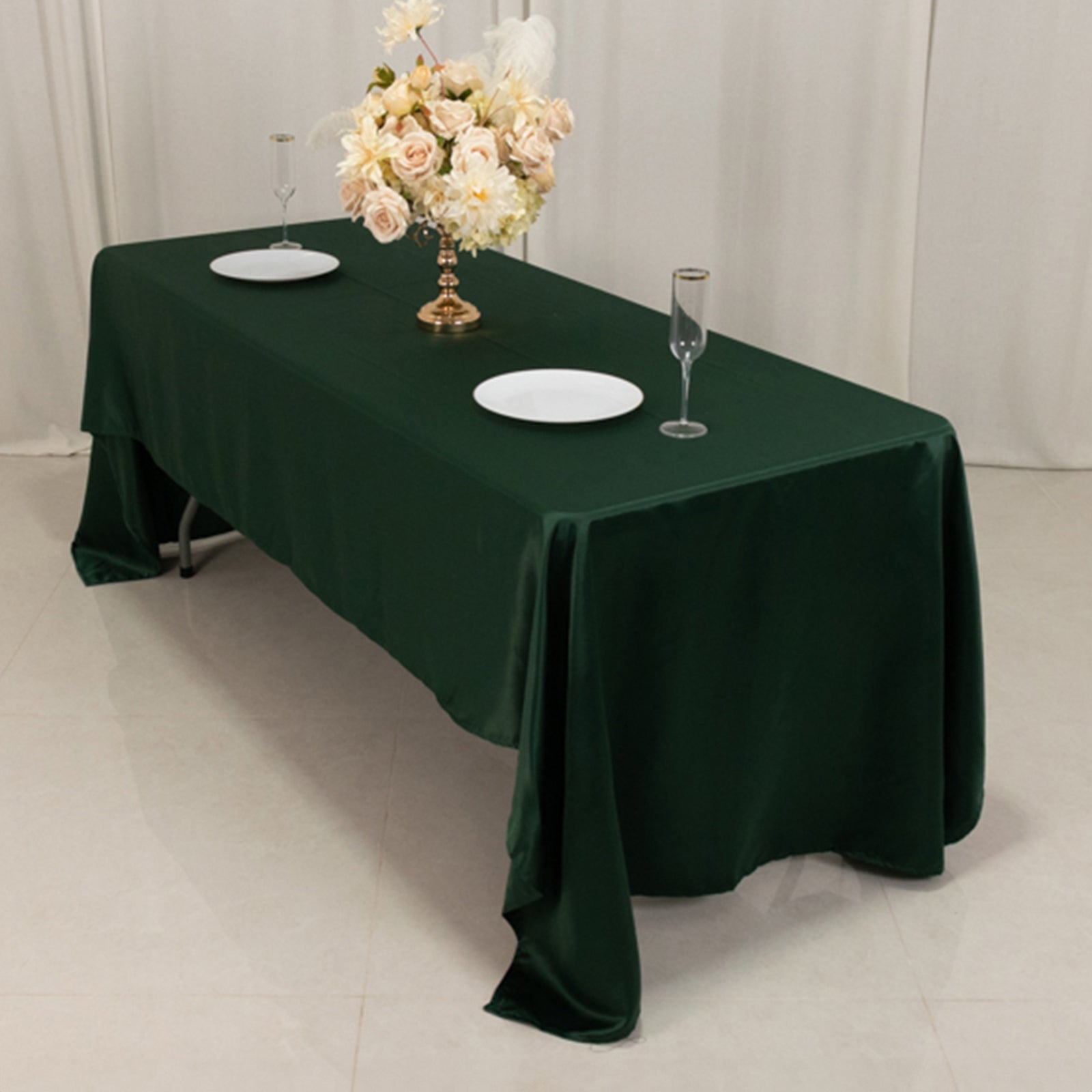 Lamour Satin 60"x126" Rectangle Tablecloth Hunter Emerald Green - Soft & Silk-Like Table Cover