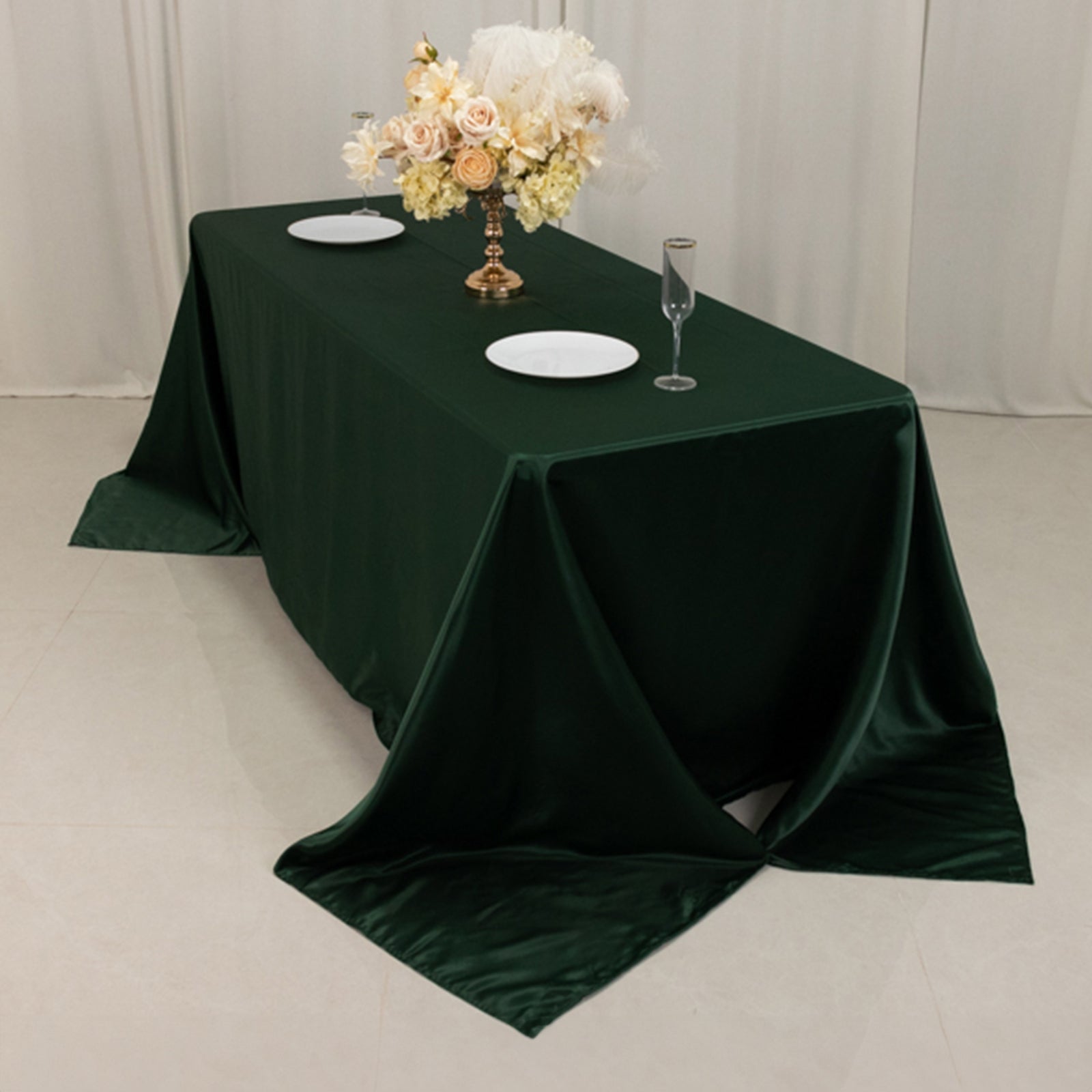Lamour Satin 90"x132" Rectangle Tablecloth Hunter Emerald Green - Soft & Silk-Like Seamless Table Cover