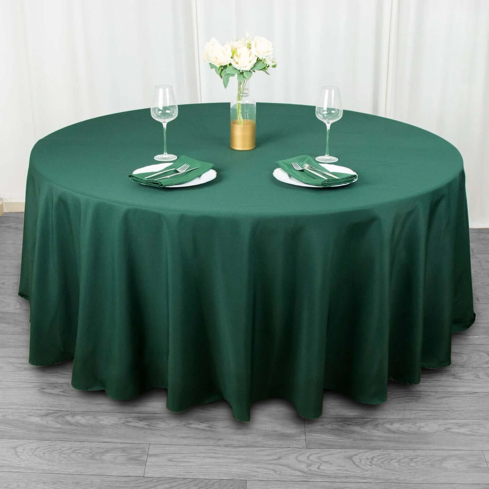 Premium Polyester 108" Round Tablecloth Hunter Emerald Green - Wrinkle-Resistant 220GSM Table Cover