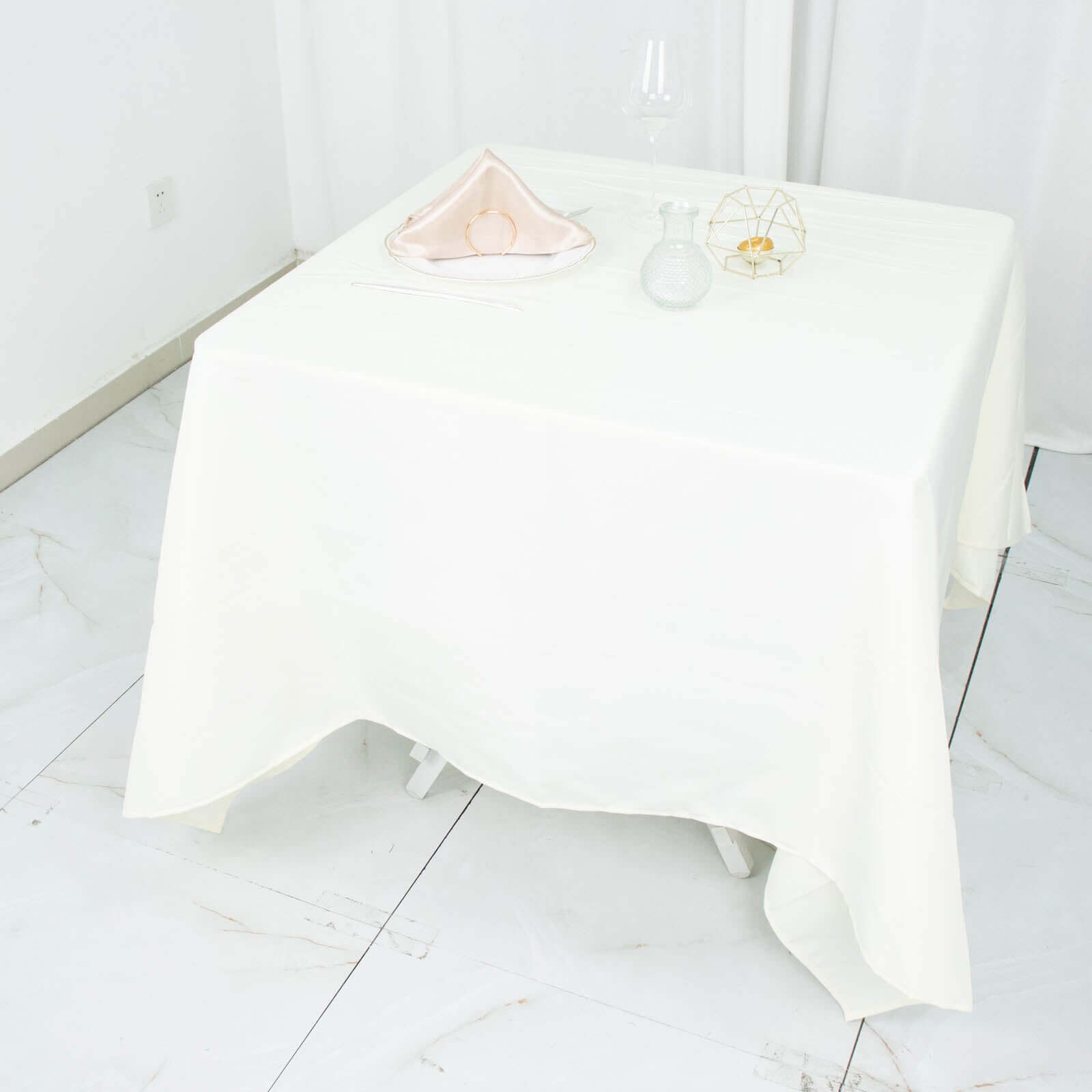 Premium Polyester Square Tablecloth 70"x70" Ivory 220GSM Wrinkle-Resistant Table Cover