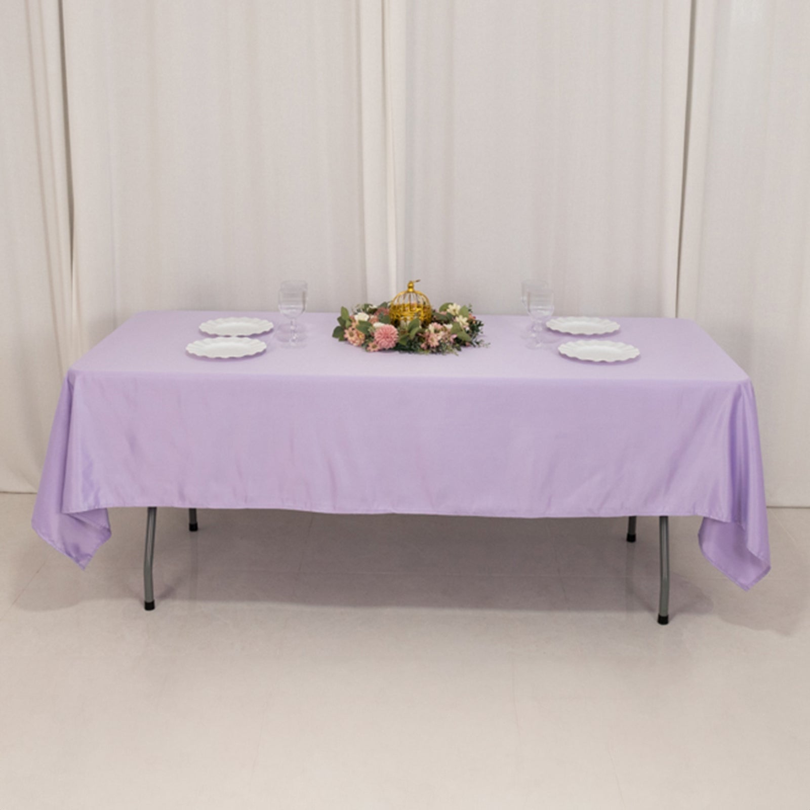 Lamour Satin 60"x102" Rectangle Tablecloth Lavender Lilac - Durable & Silky Soft Feel Table Cover