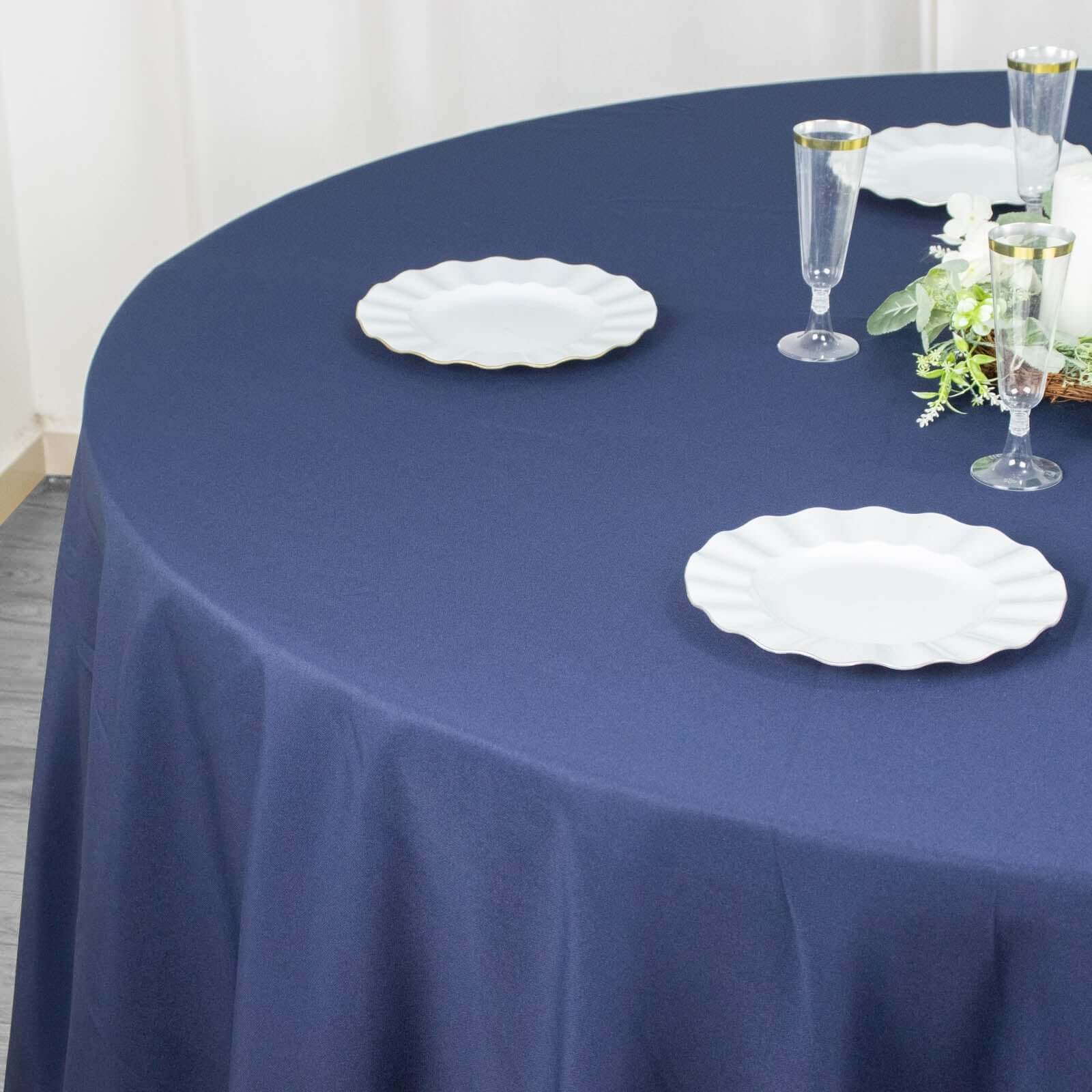 Premium Polyester 108" Round Tablecloth Navy Blue - Wrinkle-Resistant 220GSM Table Cover